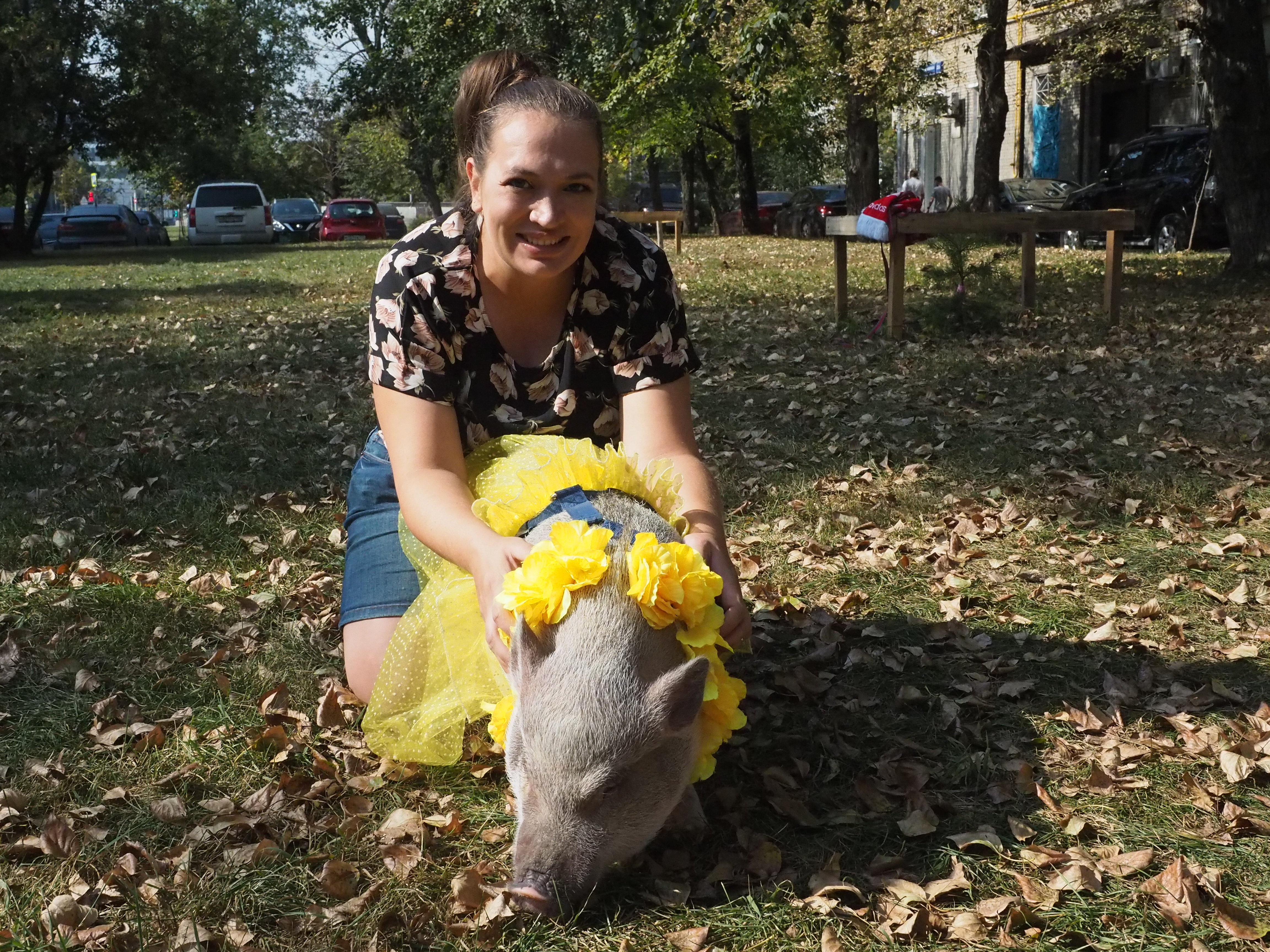 Москвичка Вера Барвинская со своим мини-пигом по кличке Брунгильда