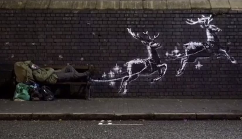 Бэнкси украсил Бирмингем необычными рождественскими граффити