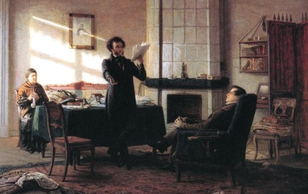 Использован фрагмент картины Николая Ге «Александр Сергеевич Пушкин в селе Михайловском» (1875)