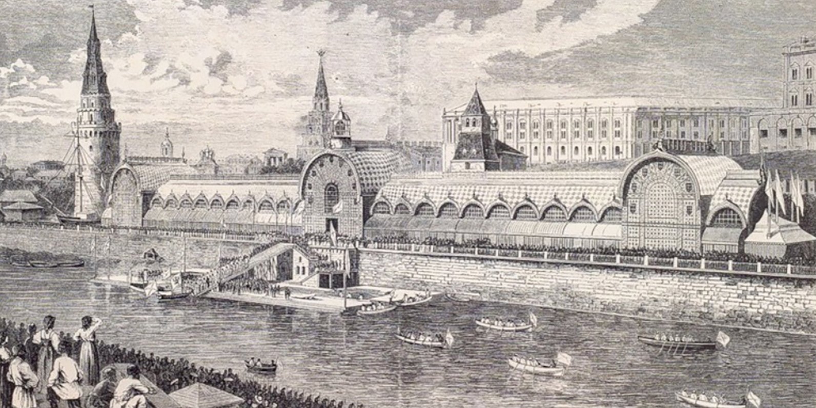 М. Настюков. Встреча ботика «Дедушка русского флота» перед морским отделом Политехнической выставки. 1872 год