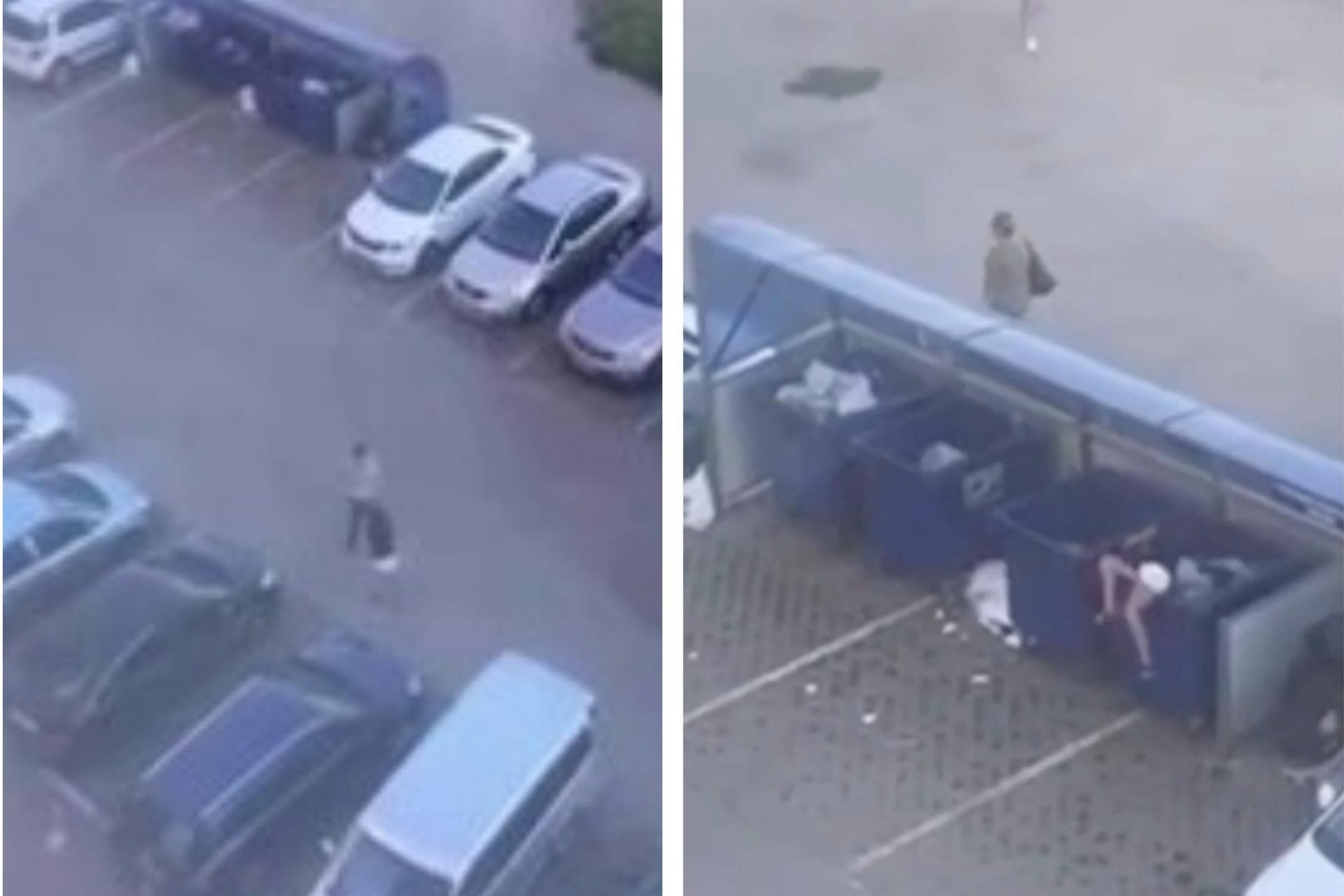 Мужчина поссорился с девушкой и выбросил ее в мусорный бак