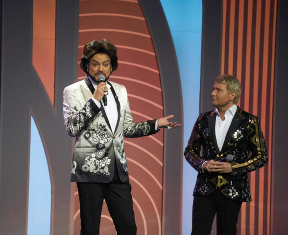 Праздничное шоу Валентина Юдашкина прошло 8 марта в Государственном Кремлевском Дворце. На снимке: певец Филипп Киркоров и певец Николай Басков