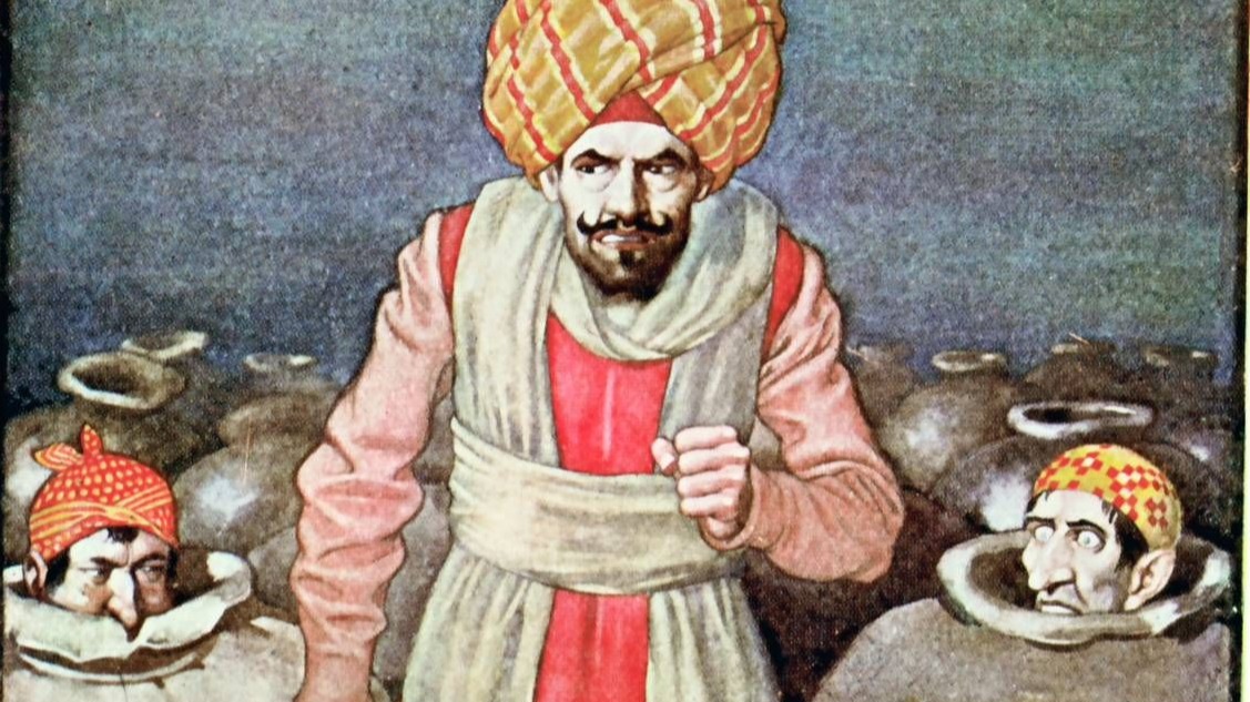 Иллюстрация к «Истории Али-Бабы и сорока разбойников», вышедшей в составе «Рассказов из арабских ночей» на основе перевода Эдварда Уильяма Лейна, 1913 год