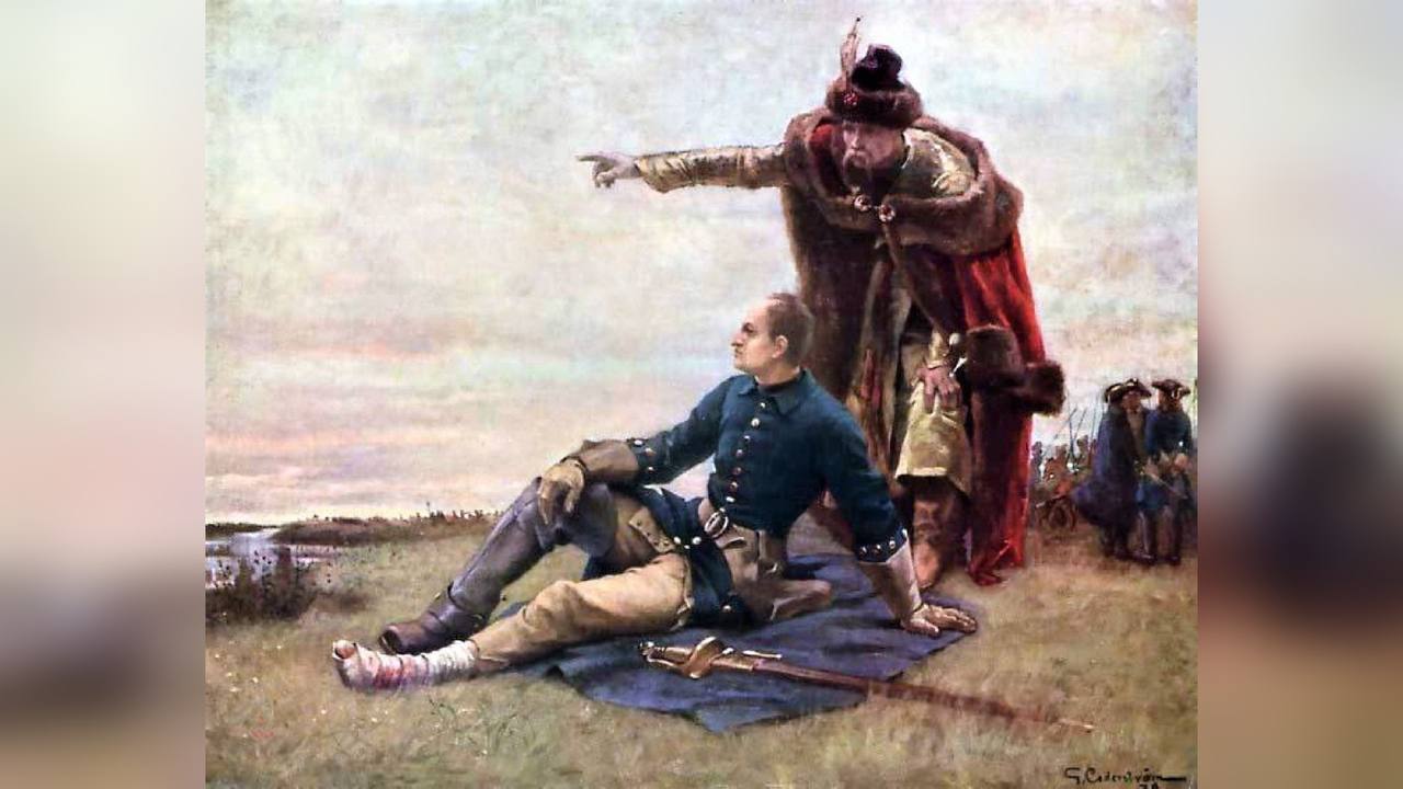 Фрагмент картины «Карл XII и гетман Мазепа после Полтавской битвы», Густав Улоф Седерстрем, 1933 год 