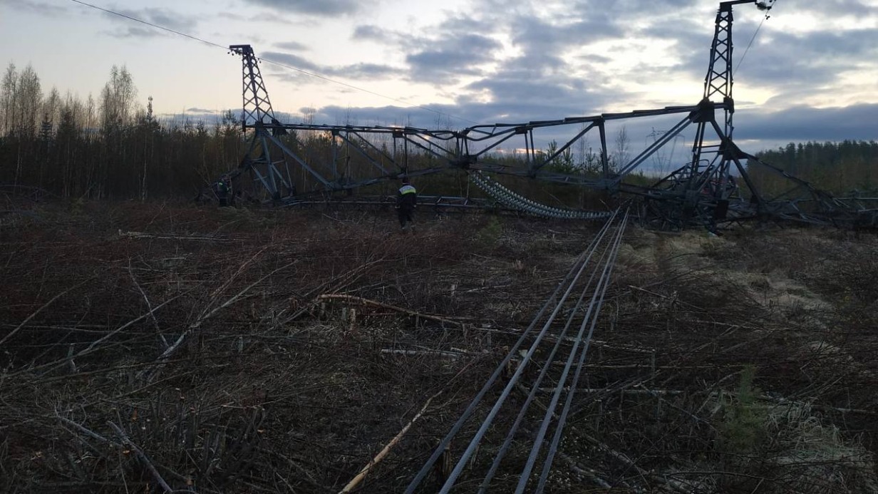 Опору ЛЭП подорвали в Ленинградской области