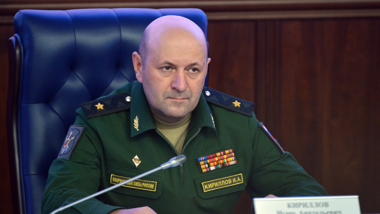 Генерал-майор Игорь Кириллов на брифинге Минобороны РФ по биологическому оружию
