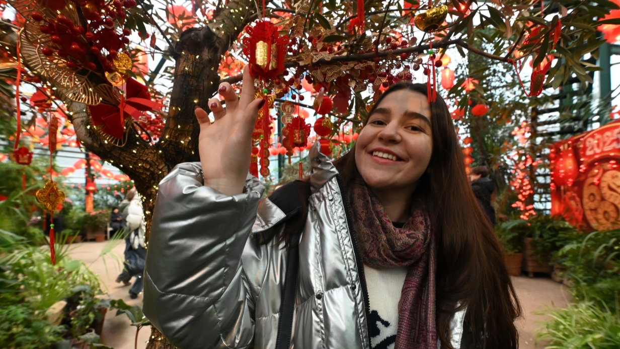 Студентка Александра Серапиао любуется китайской атрибутикой в «Аптекарском огороде». Главный старт празднования китайского Нового года в Москве запланирован на 28 января