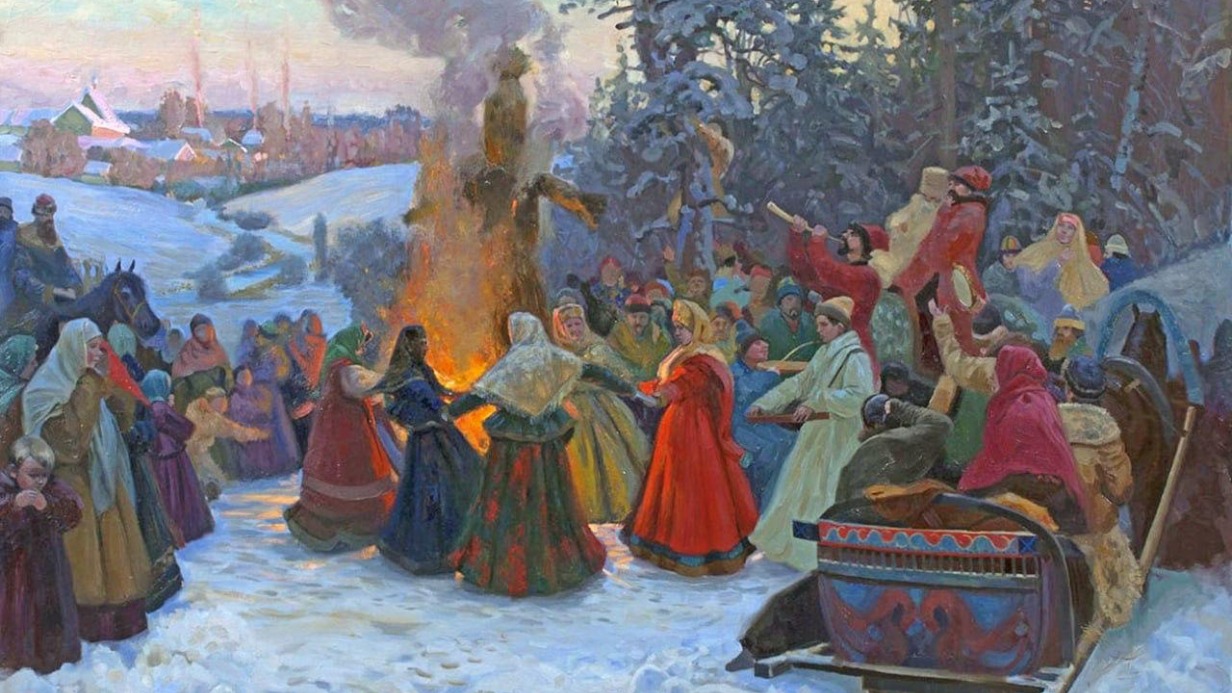 Семён Кожин. Масленица. Проводы зимы. XVII в. 2001. Холст, масло. 17 х 164 см