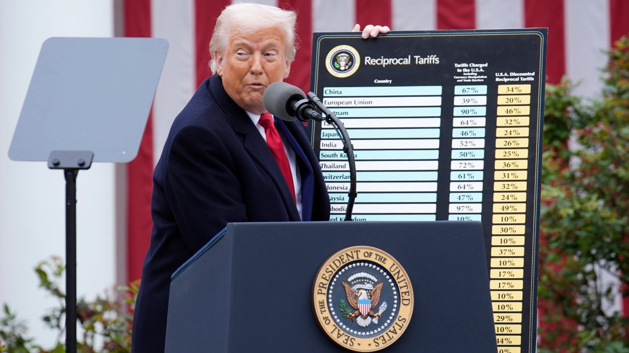 Дональд Трамп демонстрирует размер тарифов, вводимых для разных стран