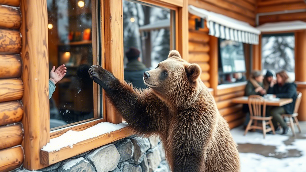 Медведь постучался в окно столовой на Камчатке