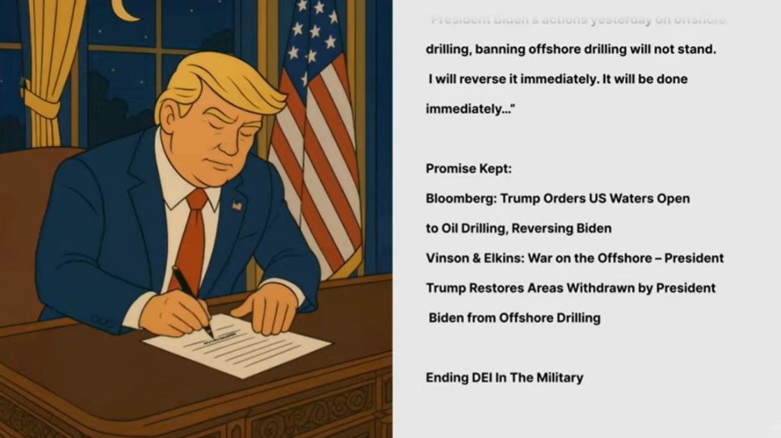 Стрим с нарисованным Трампом, который подписывает документы, запустили в Белом доме