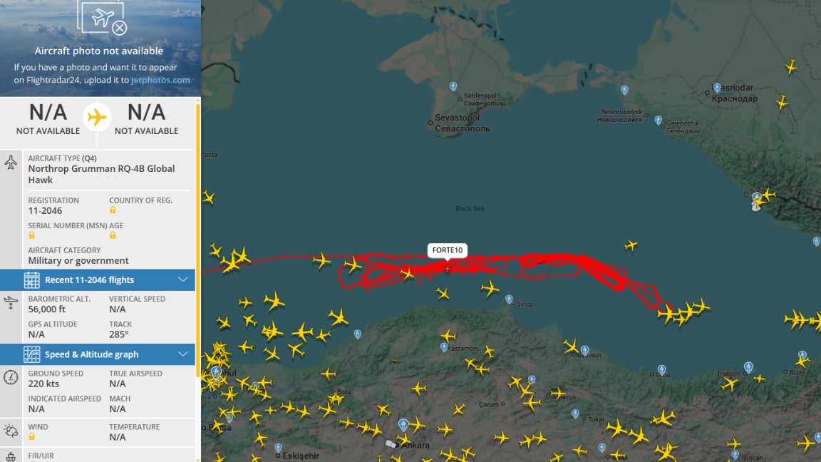 Flightradar: Беспилотник-разведчик США Global Hawk кружит над Черным морем