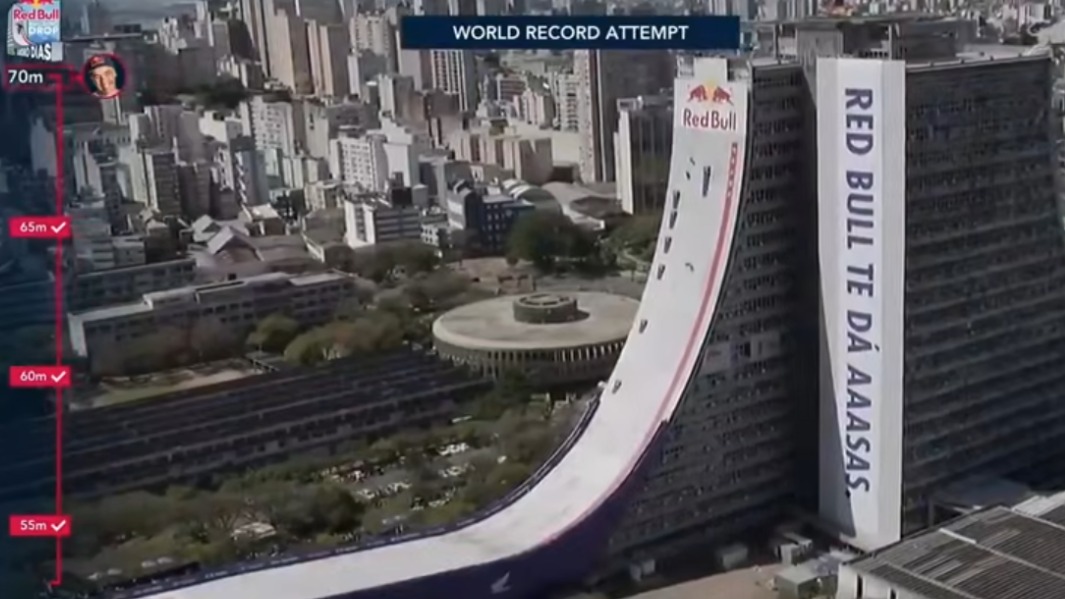 Бразильский скейтбордист установил два мировых рекорда, съехав с 22-этажной рампы