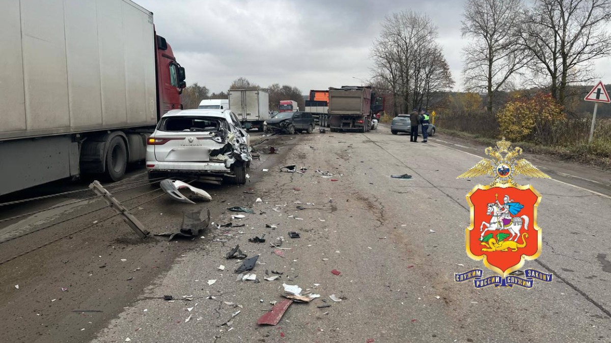 Два грузовика и семь легковушек столкнулись на Домодедовском шоссе в Подмосковье