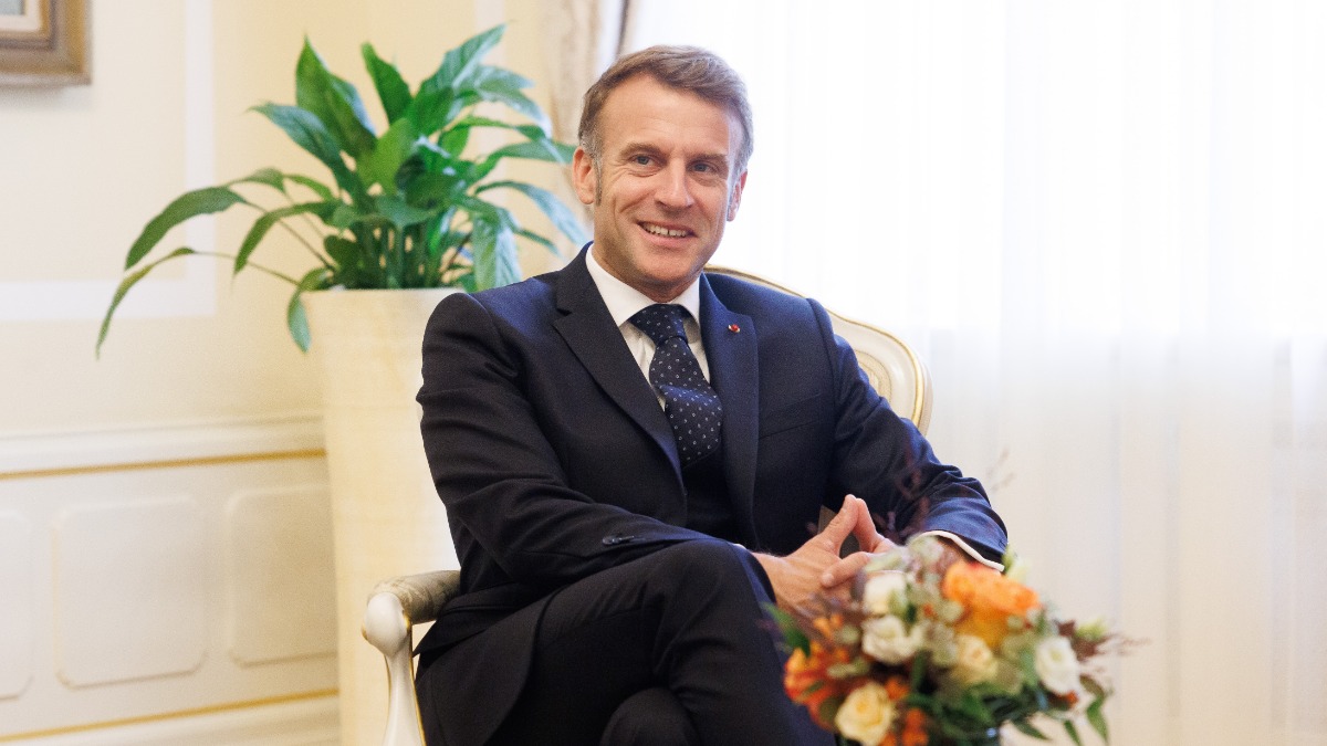 Президент Франции Эмманюэль Макрон во время встречи с президентом Словении