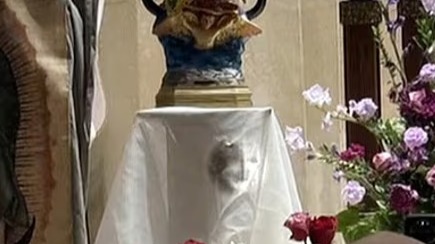 Загадочное лицо проявилось в тканях у алтаря во время церковного служения в США