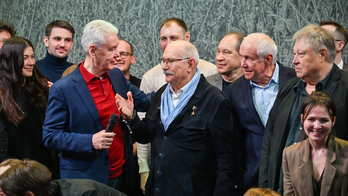 Сергей Собянин, Никита Михалков и Сергей Гармаш на открытии театра «Мастерская «12» Никиты Михалкова» на Поварской улице