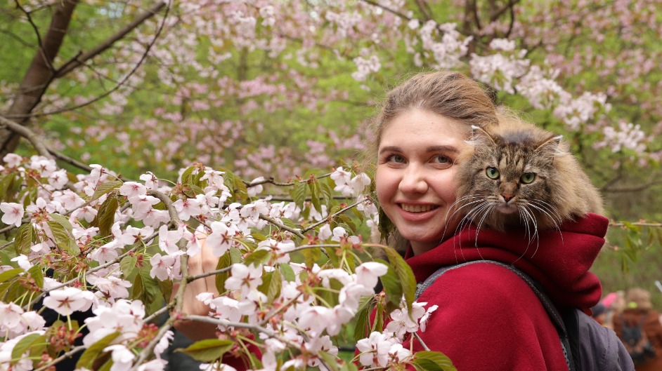 Москвичка Анастасия Смугленко со своей кошкой сибирской породы Ланой