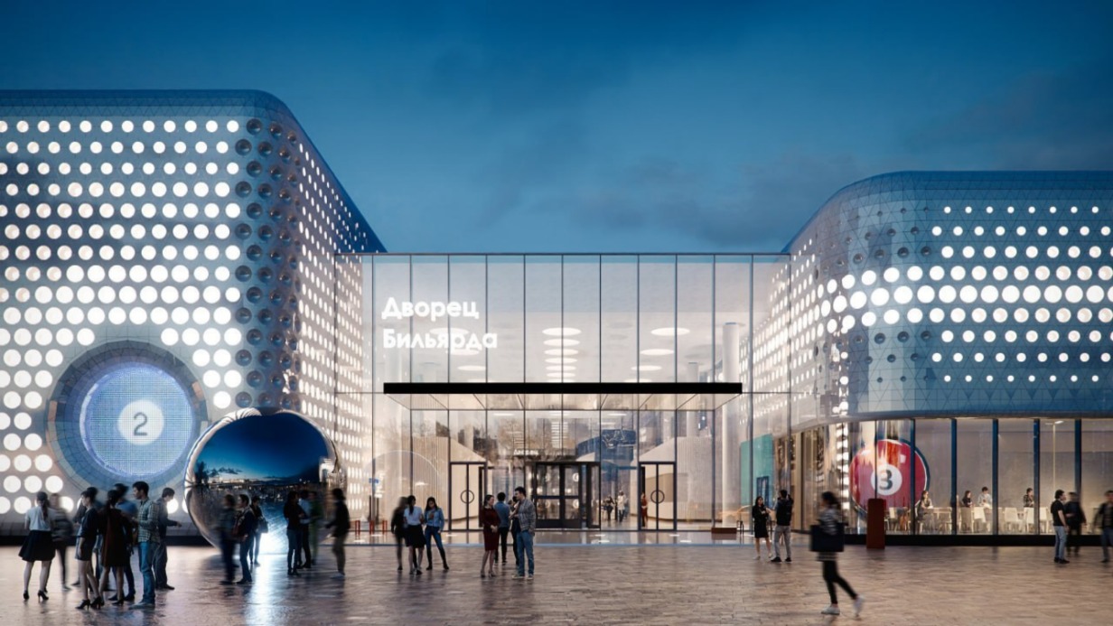 Таким будет Дворец бильярда, который появится в районе Хорошево-Мневники. Здание возведут в течение трех лет
