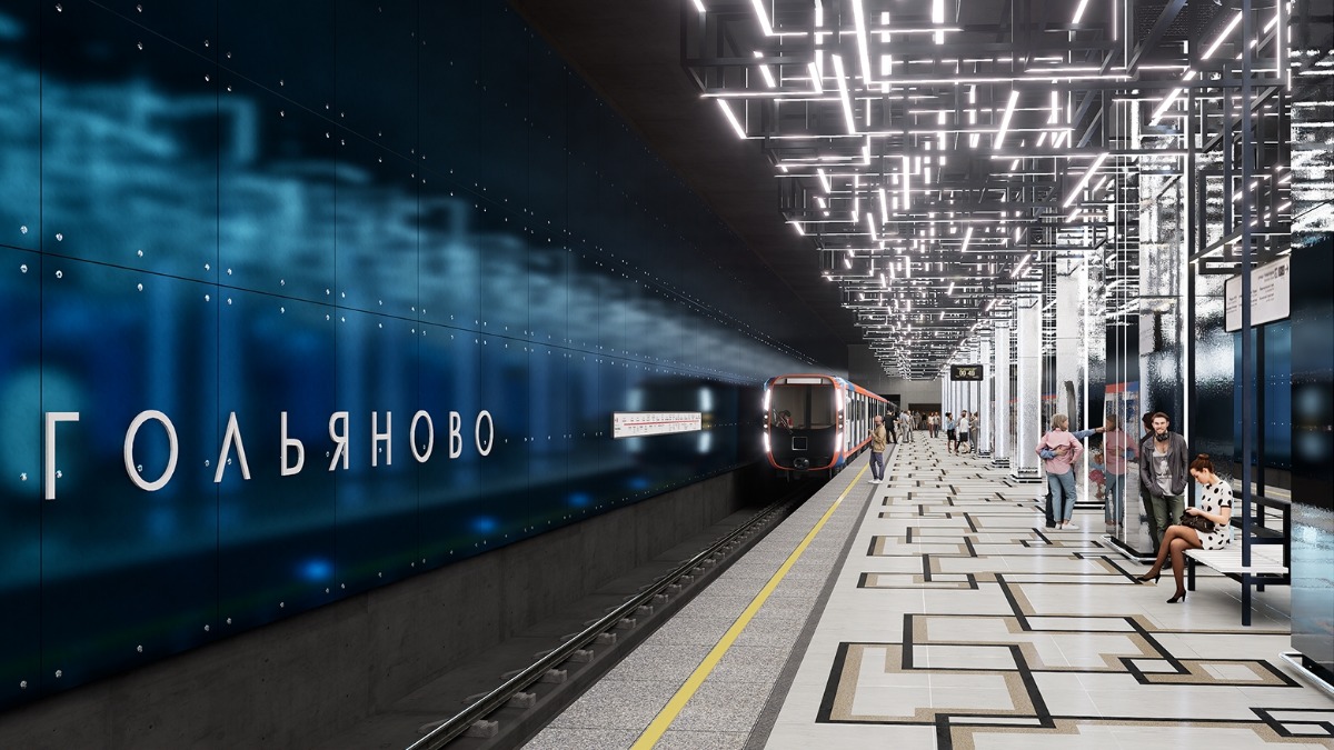 Проектное решение будущей станции «Гольяново» включает в себя множество ярких ламп и светильников