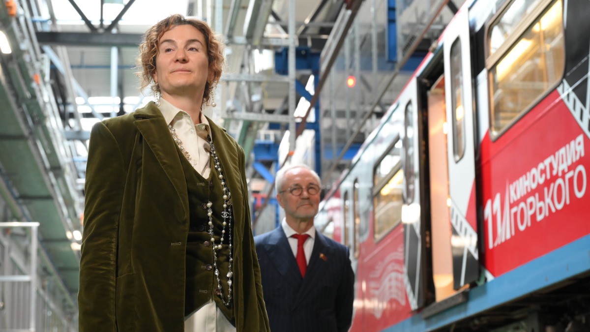 Евгений Герасимов и Юлиана Слащева на церемонии запуска поезда