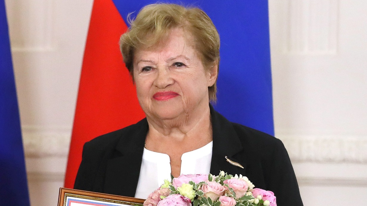 13 января 2020 года. Первый секретарь СЖ Москвы Людмила Щербина, лауреат премии Правительства РФ в области СМИ за 2019 год на церемонии вручения премии в Доме приемов Правительства РФ