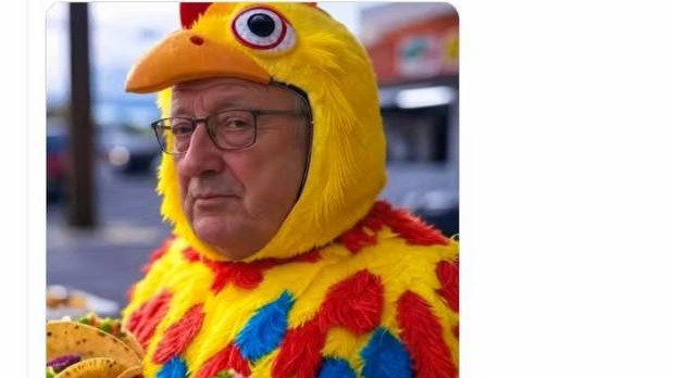 Аккаунт экс-главы ЕК Юнкера взломали и выложили его ИИ-фото в костюме цыпленка